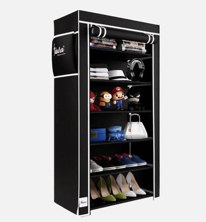 6-Rack Collapsible Wardrobe Cabinet & Shoe Organizer