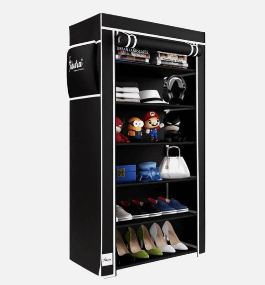 6-Rack Collapsible Wardrobe Cabinet & Shoe Organizer